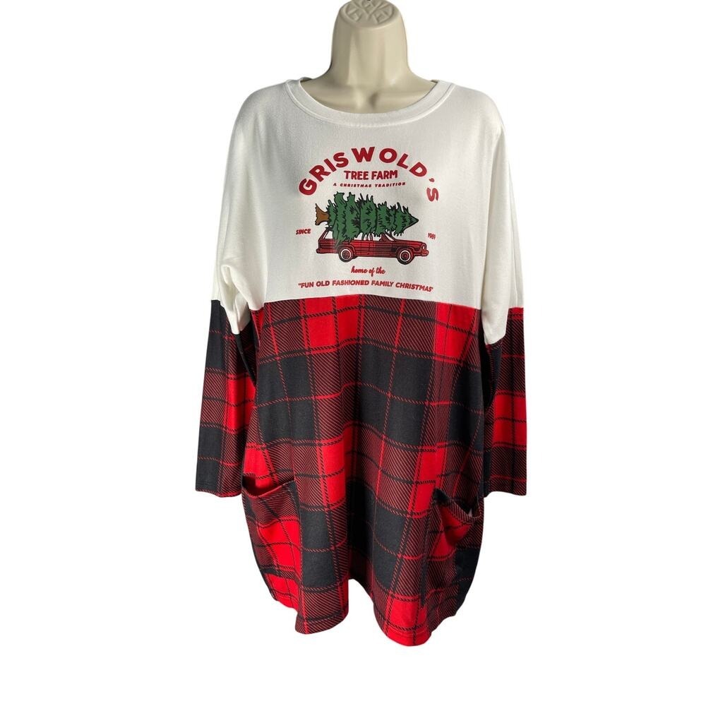 Griswolds Tree Farm Dress Womens Medium Red Plaid Pockets Relaxed Fit Cozy